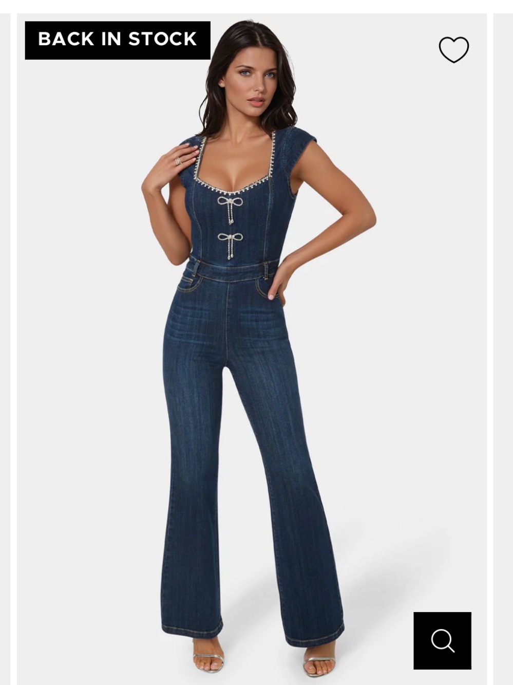 Embellished Neckline Flared Leg Jeans - Dark Blue